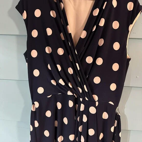 Eliza J, Size 12, Navy Blue with cream polka dots. Fully lined. - Picture 7 of 14